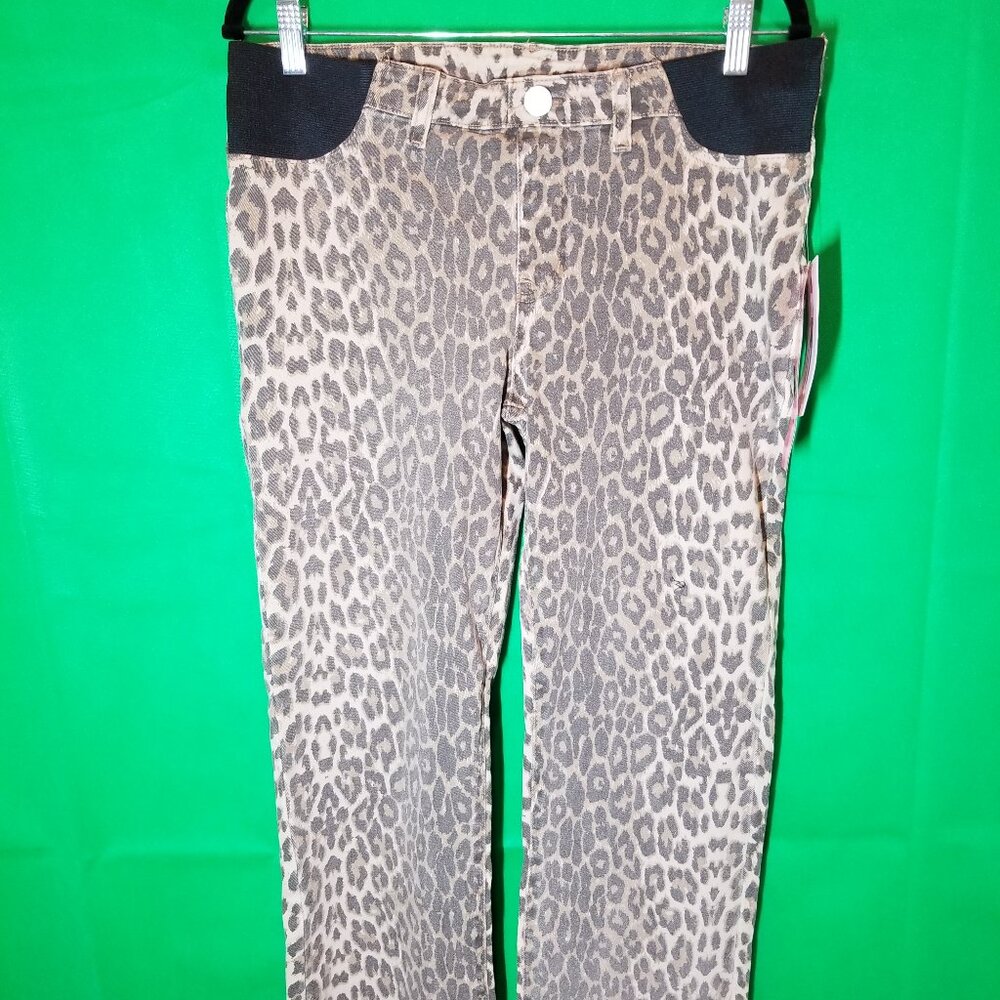 Haute Mama Women’s Maternity Jeans Cheetah Straight Leg Size S Stretch Pull On